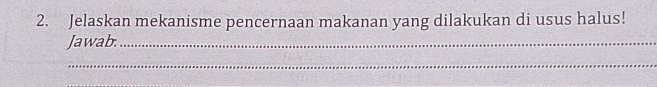 Jelaskan mekanisme pencernaan makanan yang dilakukan di usus halus! 
Jawab._ 
_