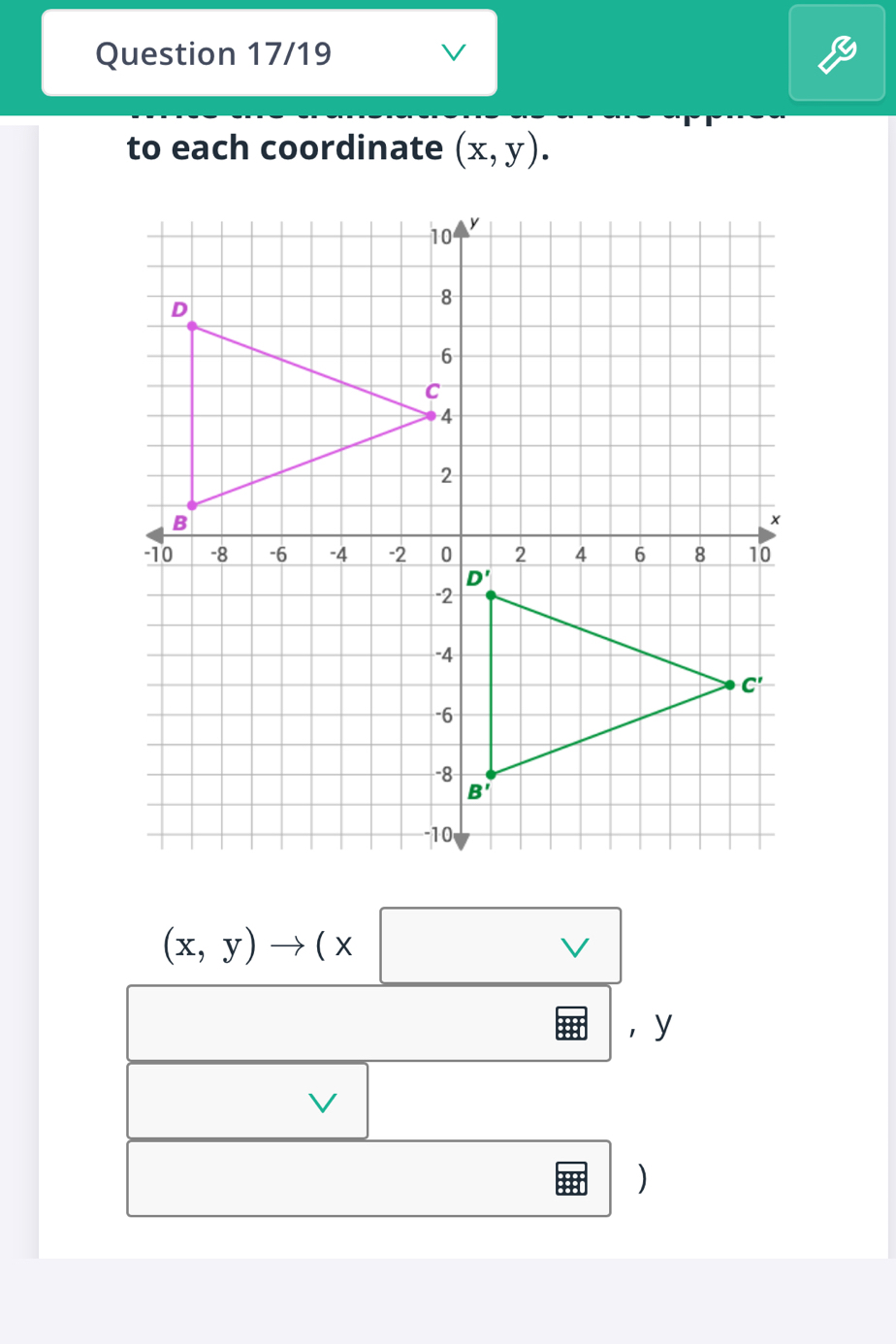 Question 17/19
V
to each coordinate (x,y).
(x,y)to (x□
， y
V
)