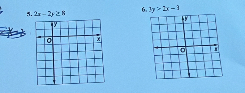 3y>2x-3
5. 2x-2y≥ 8