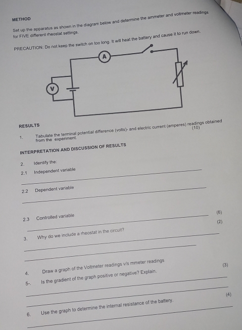Solved: METHOD Set up the apparatus as shown in the diagram below and ...
