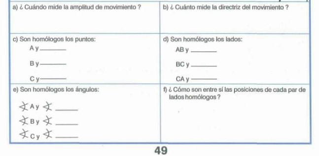 ¿ Cuándo mide la amplitud de movimiento ? b) ¿ Cuánto mide la directriz del movimiento ?
49