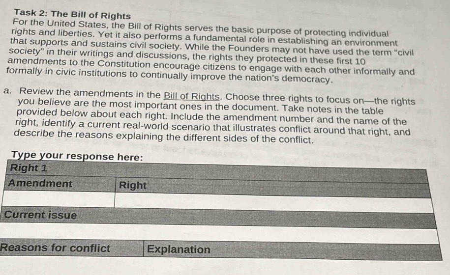 Solved: Task 2: The Bill of Rights For the United States, the Bill of ...
