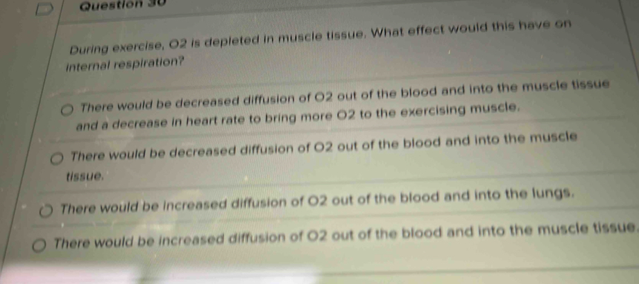 Solved: During exercise, O2 is depleted in muscle tissue. What effect ...