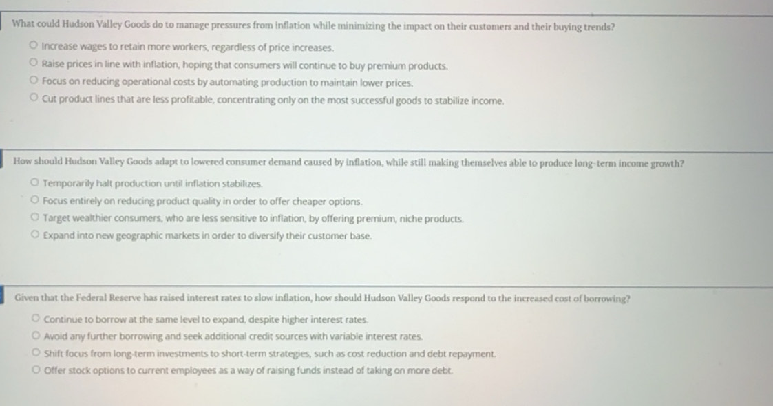 Solved: What could Hudson Valley Goods do to manage pressures from ...