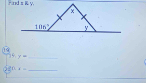 19
19. y= _
20 0. x= _