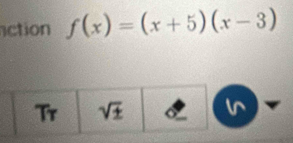 ction f(x)=(x+5)(x-3)
Tr
sqrt(± )
the 
a