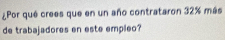 ¿Por qué crees que en un año contrataron 32% más 
de trabajadores en este empleo?