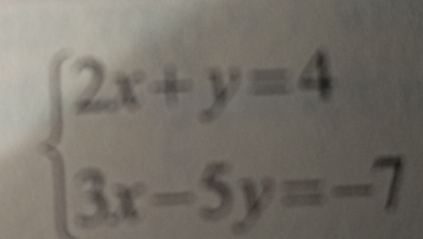 beginarrayl 2x+y=4 3x-5y=-7endarray.