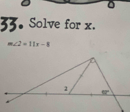 Solve for x.
m∠ 2=11x-8