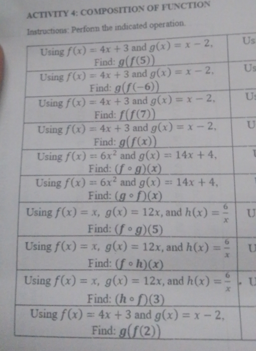 ACTIVITY 4: COMPOSITION OF FUNCTION
n.
Us
Us
U
U
U
U
U