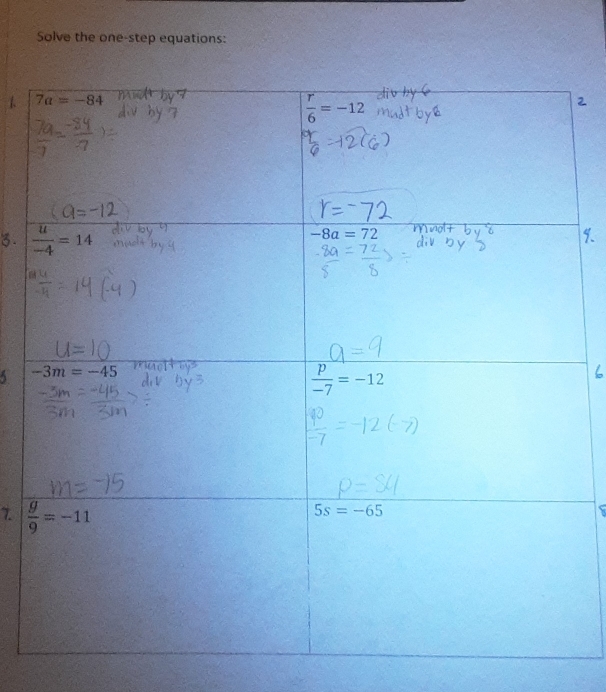 Solve the one-step equations:
1 
3. 
7