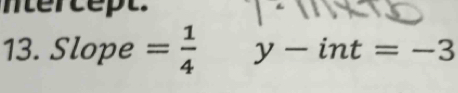 Slope = 1/4  y-int=-3