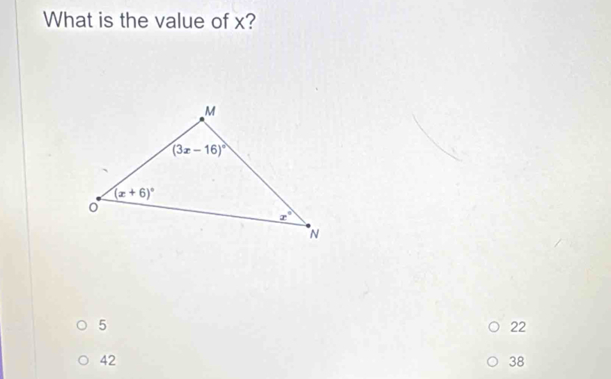 What is the value of x?
5
22
42
38