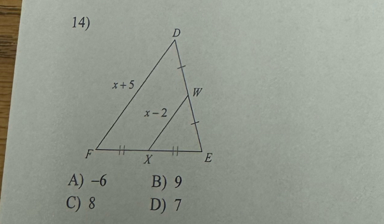 A) -6 B) 9
C) 8 D) 7