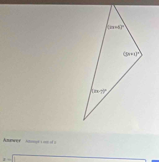 Answer Anempt 1out of a
x=□ (-3=∠ 4=∠ 3=30°