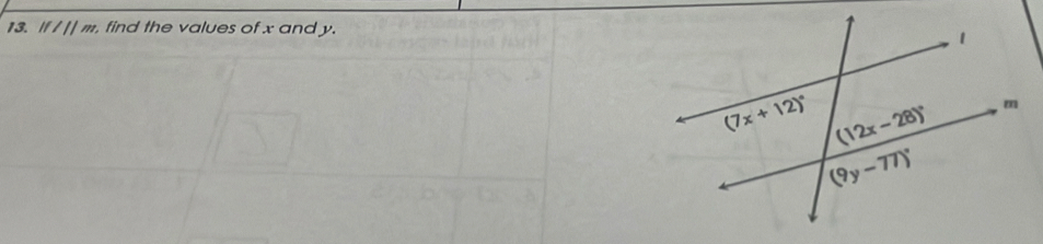 l//m , find the values of x and y.