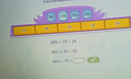 20% * 70=14
60% * 70=42
80% * 70=