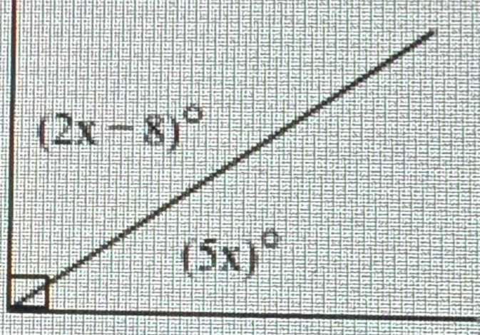 (2x-8)^circ 
(5x)^circ 