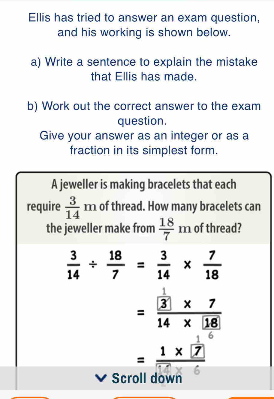Solved: Ellis has tried to answer an exam question, and his working is ...