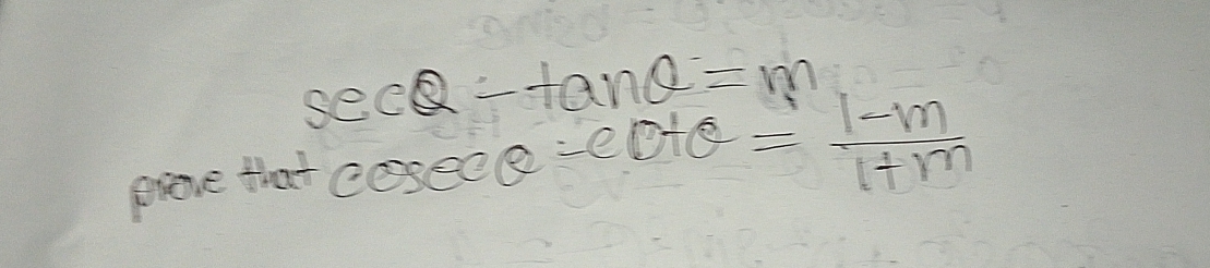 sec θ / tan θ =m
piene that cosec θ =eo He = (1-m)/1+m 