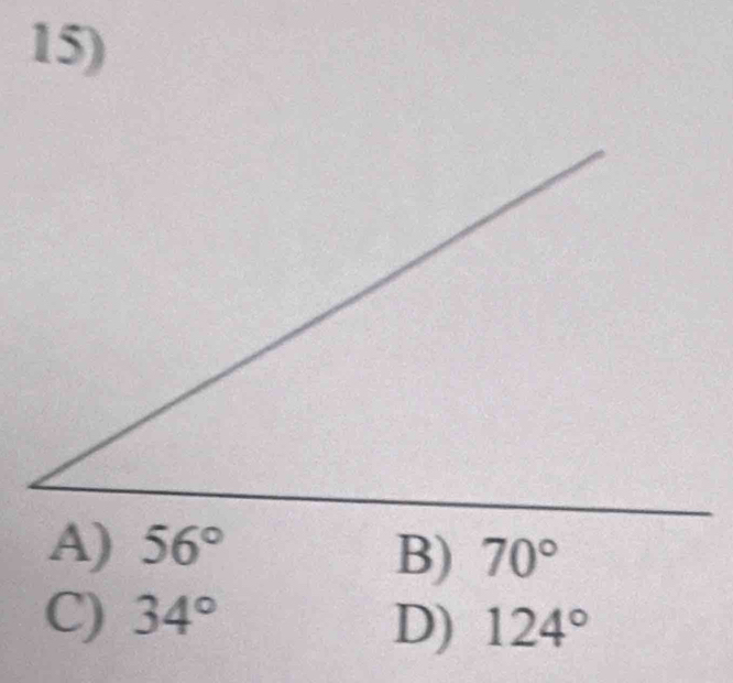 A) 56°
B) 70°
C) 34°
D) 124°