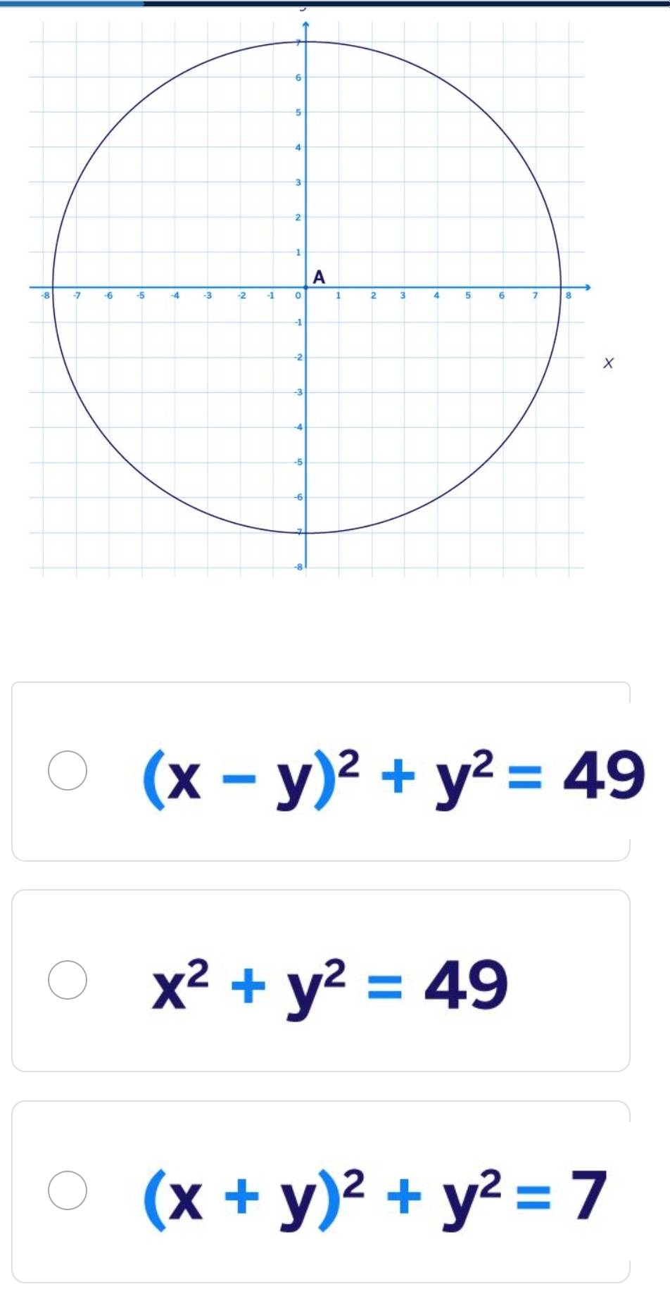 (x-y)^2+y^2=49
x^2+y^2=49
(x+y)^2+y^2=7