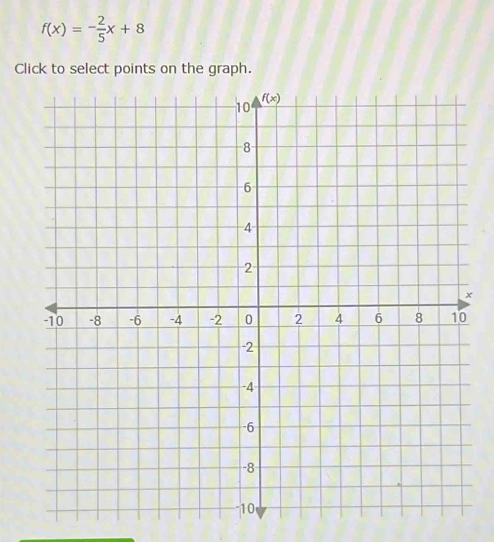 f(x)=- 2/5 x+8
Click to select points on the graph.