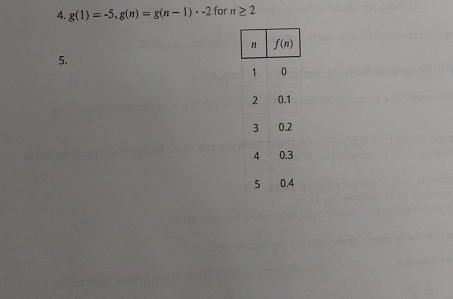 g(1)=-5,g(n)=g(n-1)· -2 for n≥ 2
5.