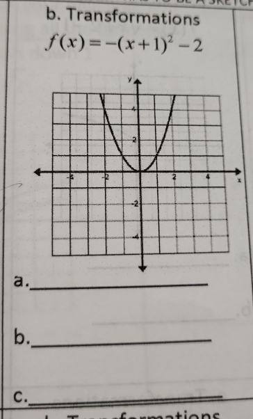 Transformations
f(x)=-(x+1)^2-2
a._ 
b._ 
C._