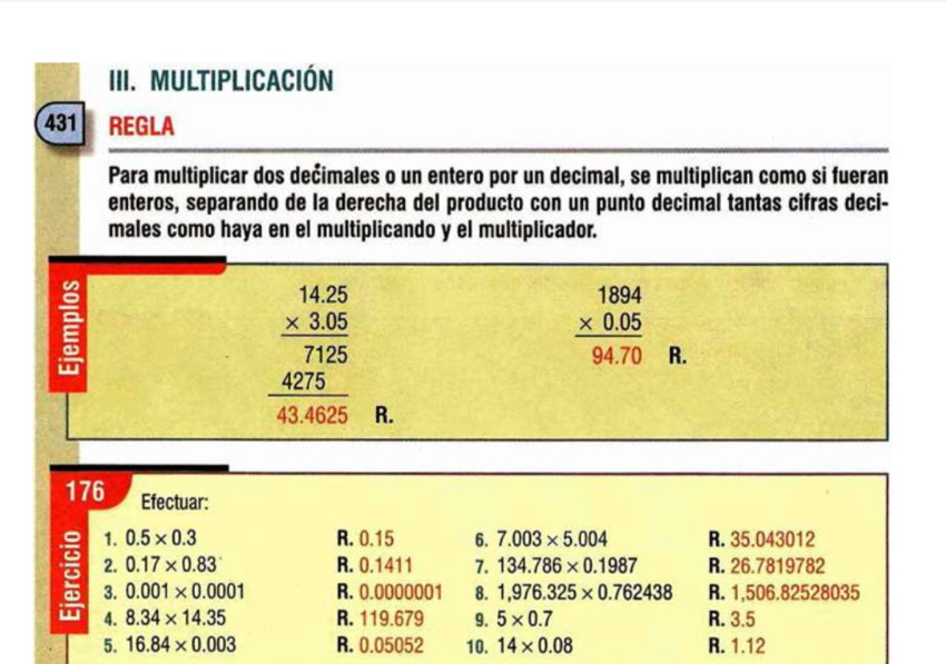 Resuelto:MULtIPlIcacióN 431 REGLA Para multiplicar dos deċimales o un ...