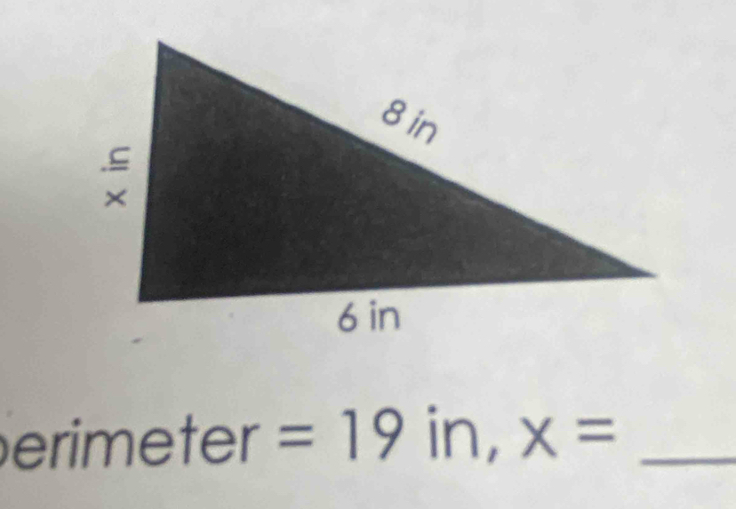 erimeter =19 in, x= _