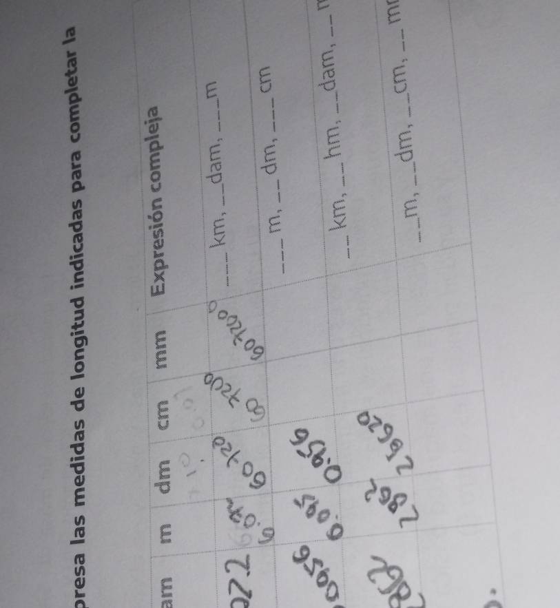 presa las medidas de longitud indicadas para completar la 
am
n
m