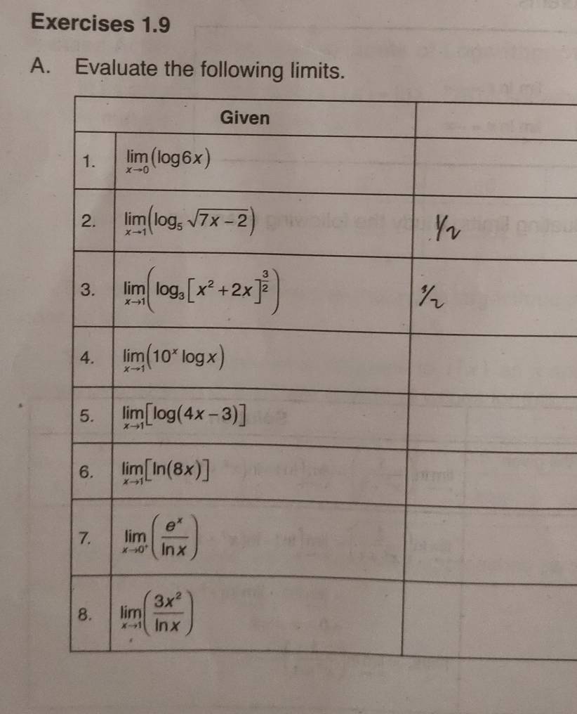 Evaluate the following limits.