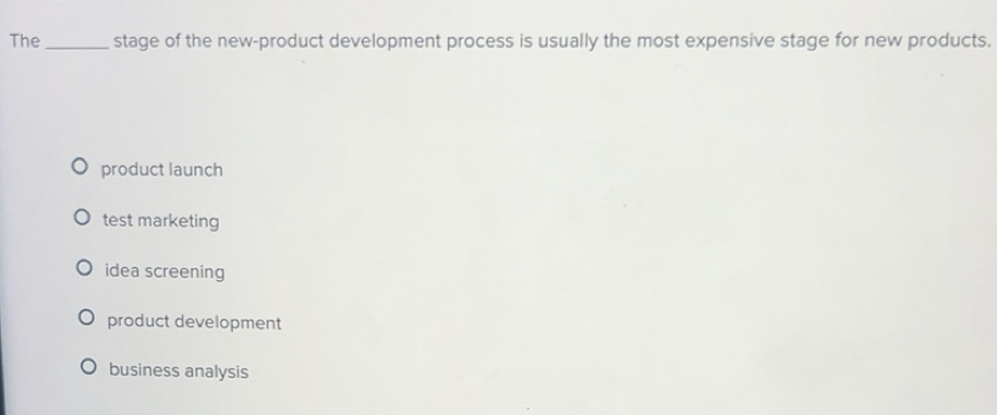Solved: The _stage of the new-product development process is usually ...