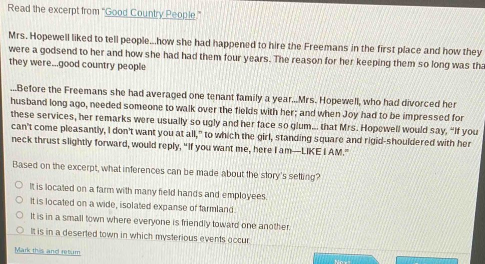 Solved: Read the excerpt from “Good Country People.” Mrs. Hopewell ...