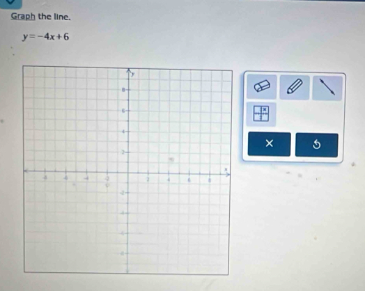 Graph the line.
y=-4x+6
× 5