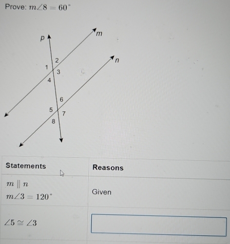 Prove: m∠ 8=60°