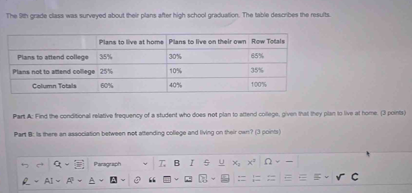 Solved: The 9th grade class was surveyed about their plans after high ...