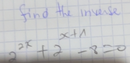 find the invense
2^(2x)+2^(x+1)-8=0