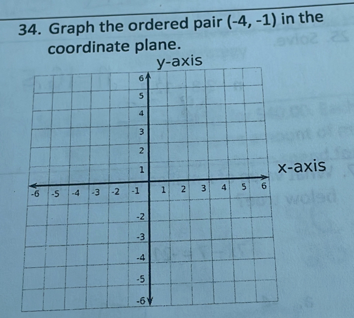 Graph the ordered pair (-4,-1) in the 
coordinate plane. 
axis