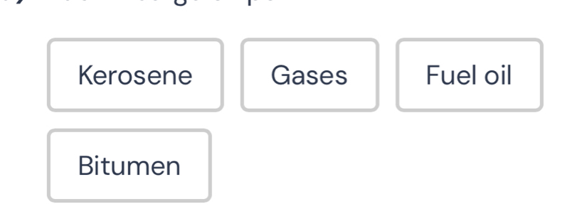 Kerosene Gases Fuel oil
Bitumen