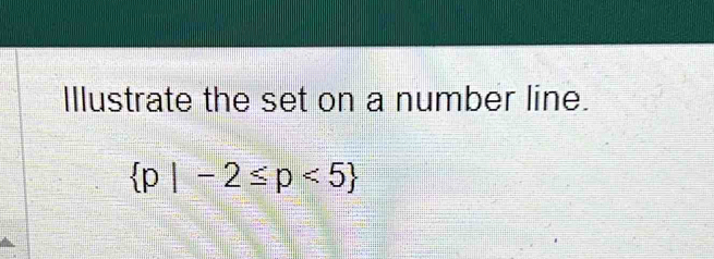 Illustrate the set on a number line.
 p|-2≤ p<5