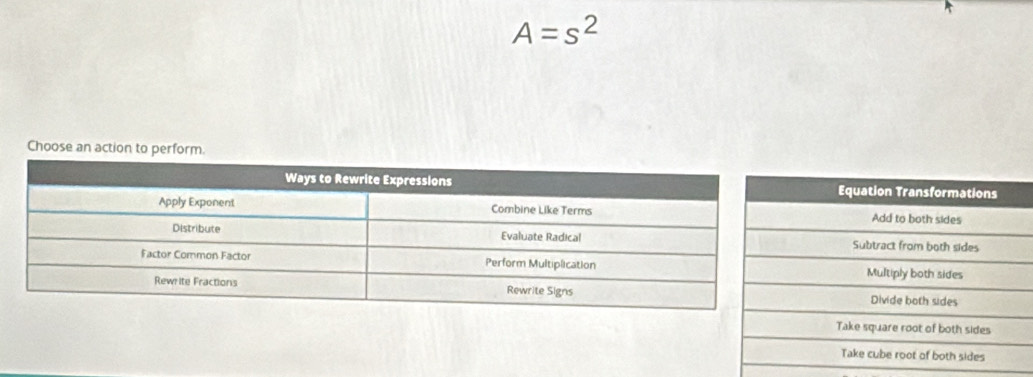 A=s^2
Choose an action to perform.