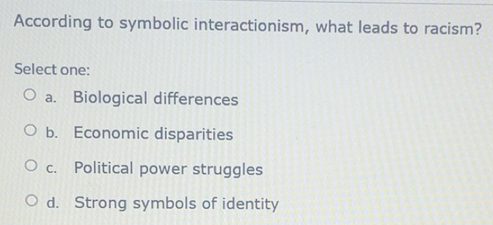 Solved: According to symbolic interactionism, what leads to racism ...