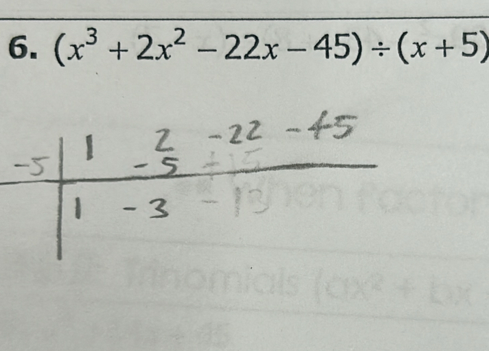 (x^3+2x^2-22x-45)/ (x+5)