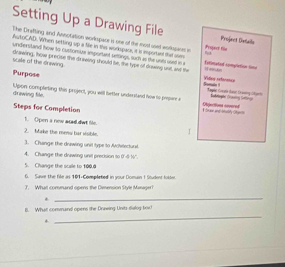 Solved: Setting Up a Drawing File Project Detado The Drafting and ...