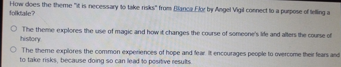 Solved: How does the theme "it is necessary to take risks" from Blanca ...