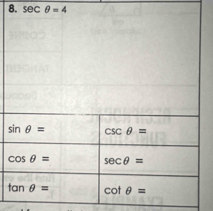 sec θ =4