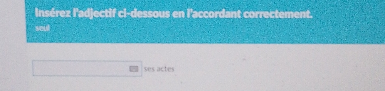 Insérez l'adjectif ci-dessous en l'accordant correctement. 
seul 
ses actes