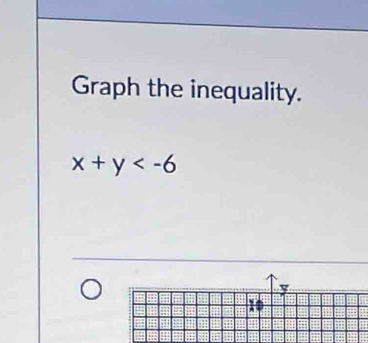 Graph the inequality.
x+y
y
: